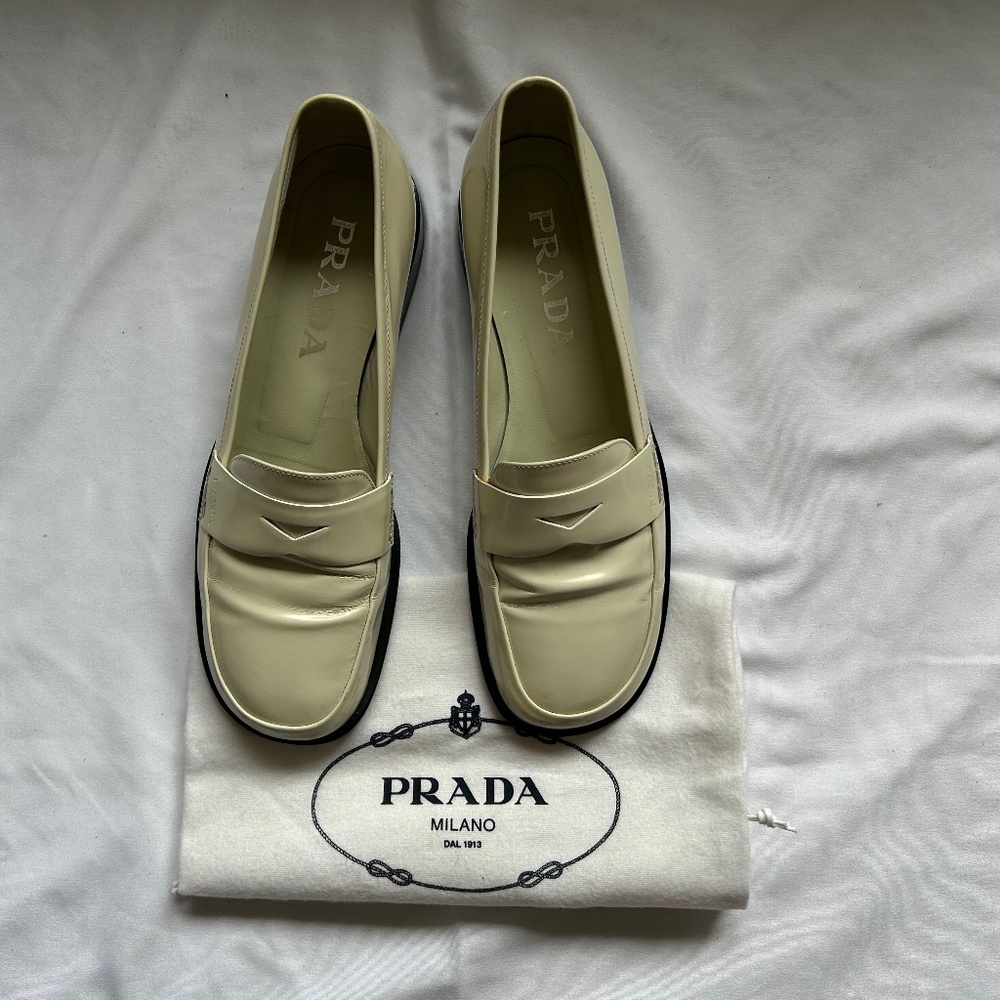 Prada Patent Leather Loafers - Antique White